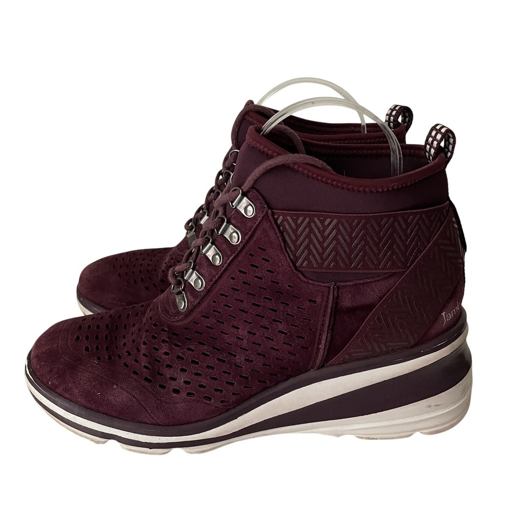 Jambu Offbeat Women's Suede Medium Wedge Sneaker Bootie Wine Size 8
